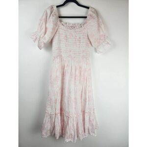 Ivy City Co. Midi Dress Pink White Smocked Size Medium. Valentina